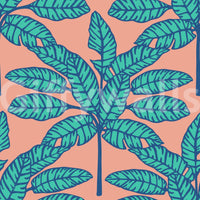 Tropical aqua blue wallpaper with desert leaves design.

