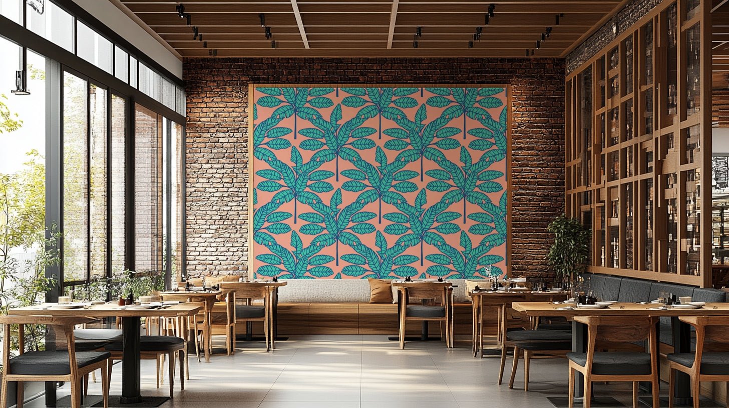 Mid Century retro design with desert leaves and tropical feel.


