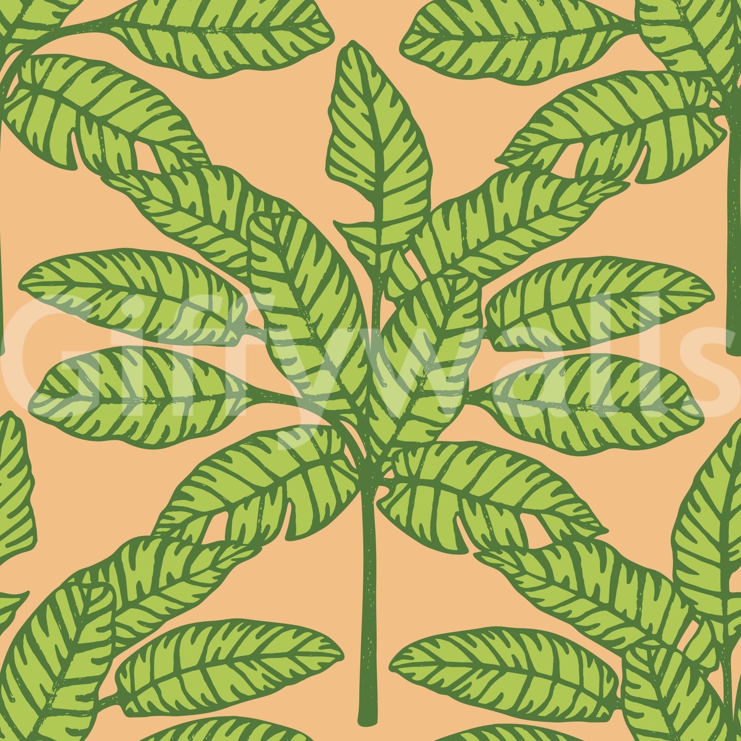 Mid-century style tropical desert leaves wallpaper mural

