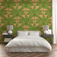 Green and orange retro desert leaves wall covering

