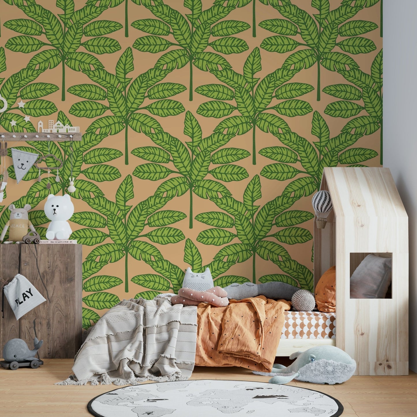 Tropical desert leaves wallpaper featuring retro style

