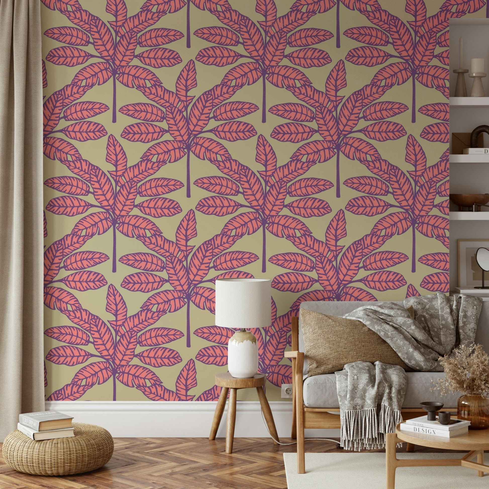 Abstract desert leaves in a tropical design with retro mid-century flair


