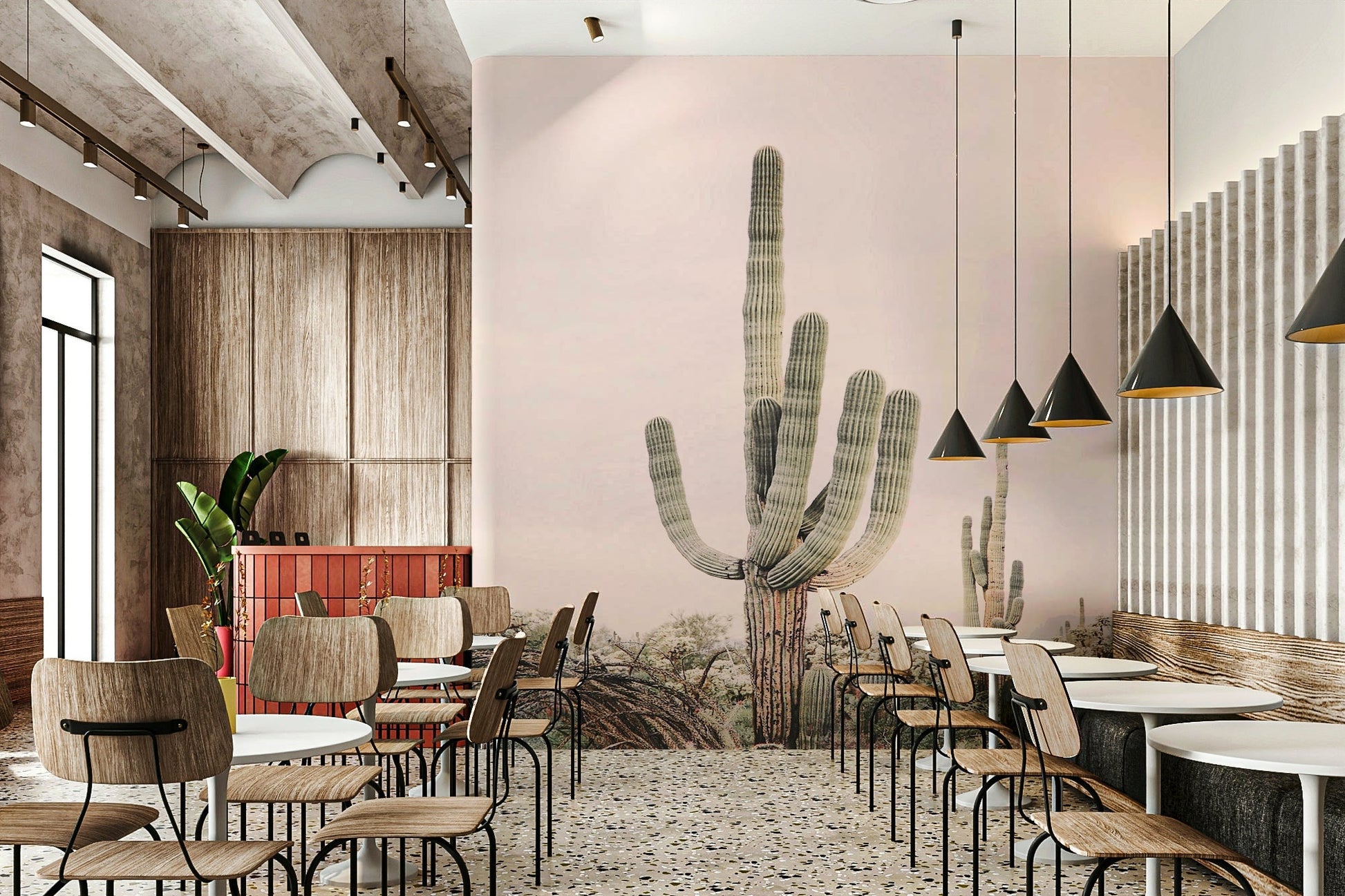 Expansive desert mural with natural earthy tones

