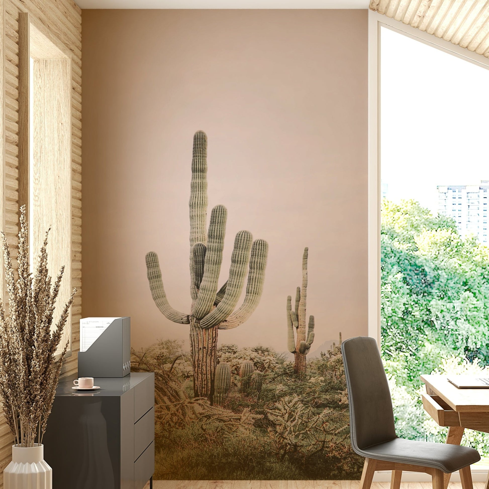 Desert wall mural with rich textures and golden light

