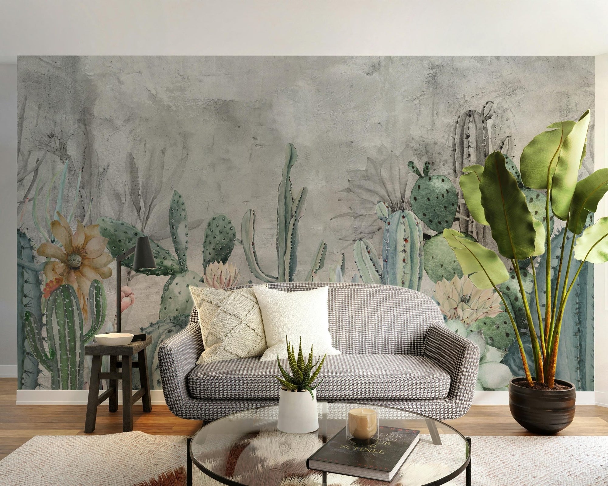 Green cactus in desert wallpaper mural A405
