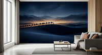 Open living lights up softly with the moonlit caravan wall mural