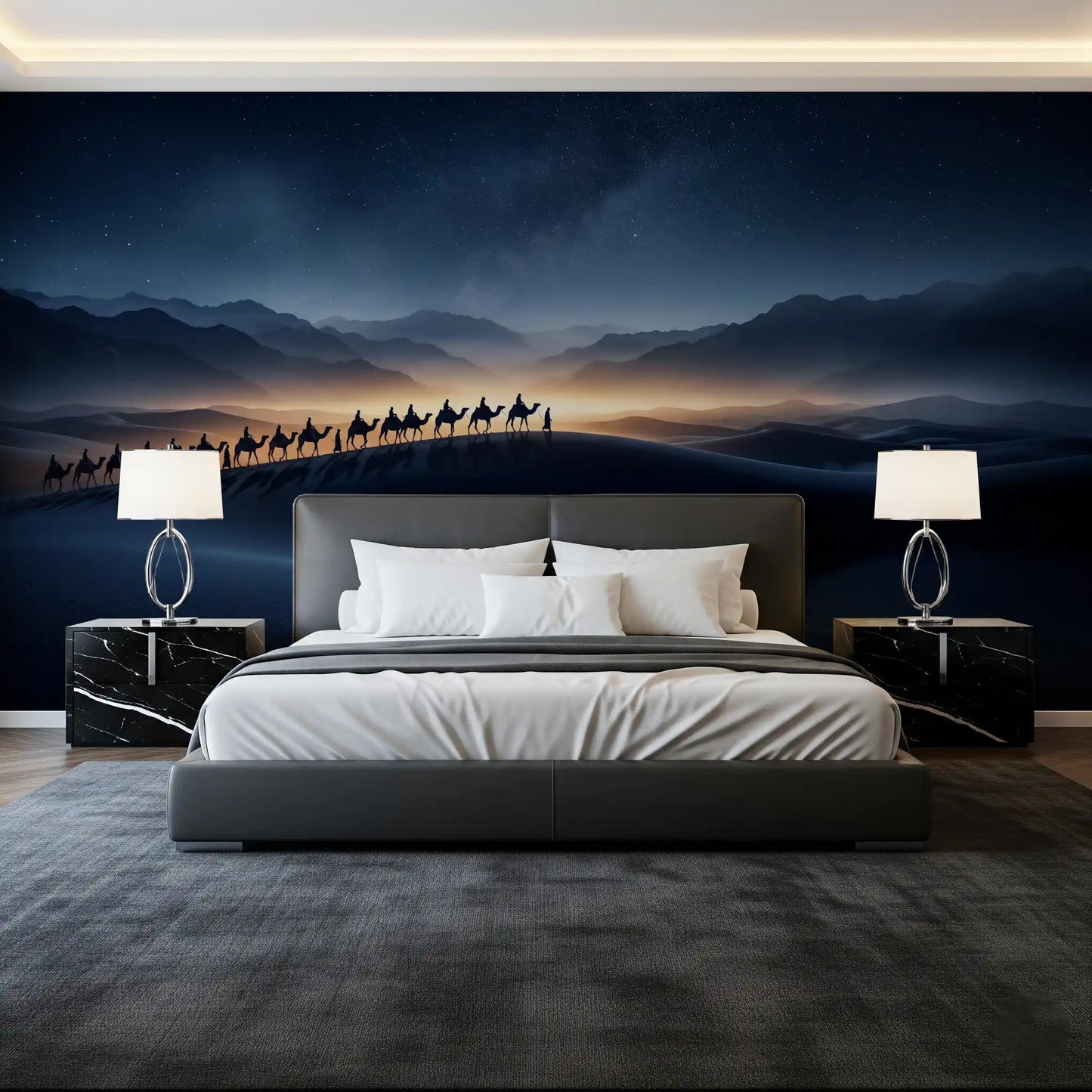 Distant mountain ridges fade into misty backdrop on this scenic wall muralGD9565