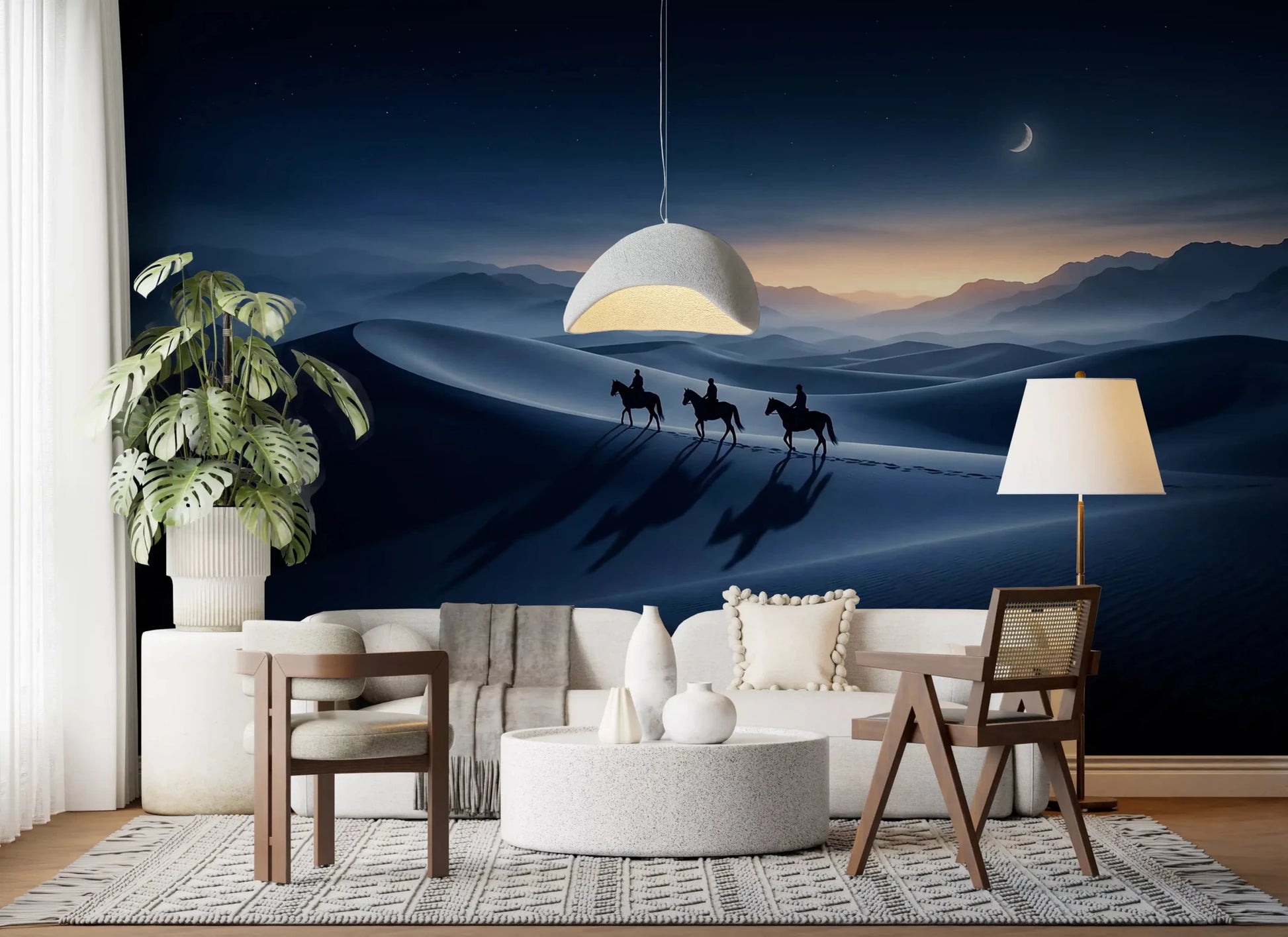 See a Living room turning cinematic with this moonlit desert wall mural in place.GD9592