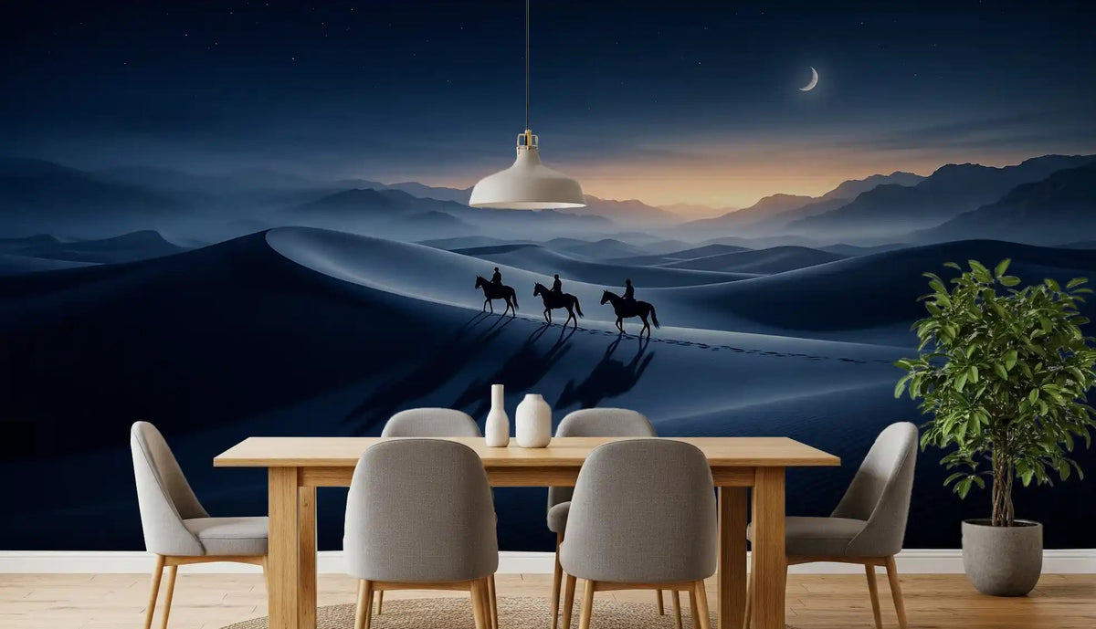 Dining rooms gain a cinematic edge with this twilight desert wall mural overhead.GD9592