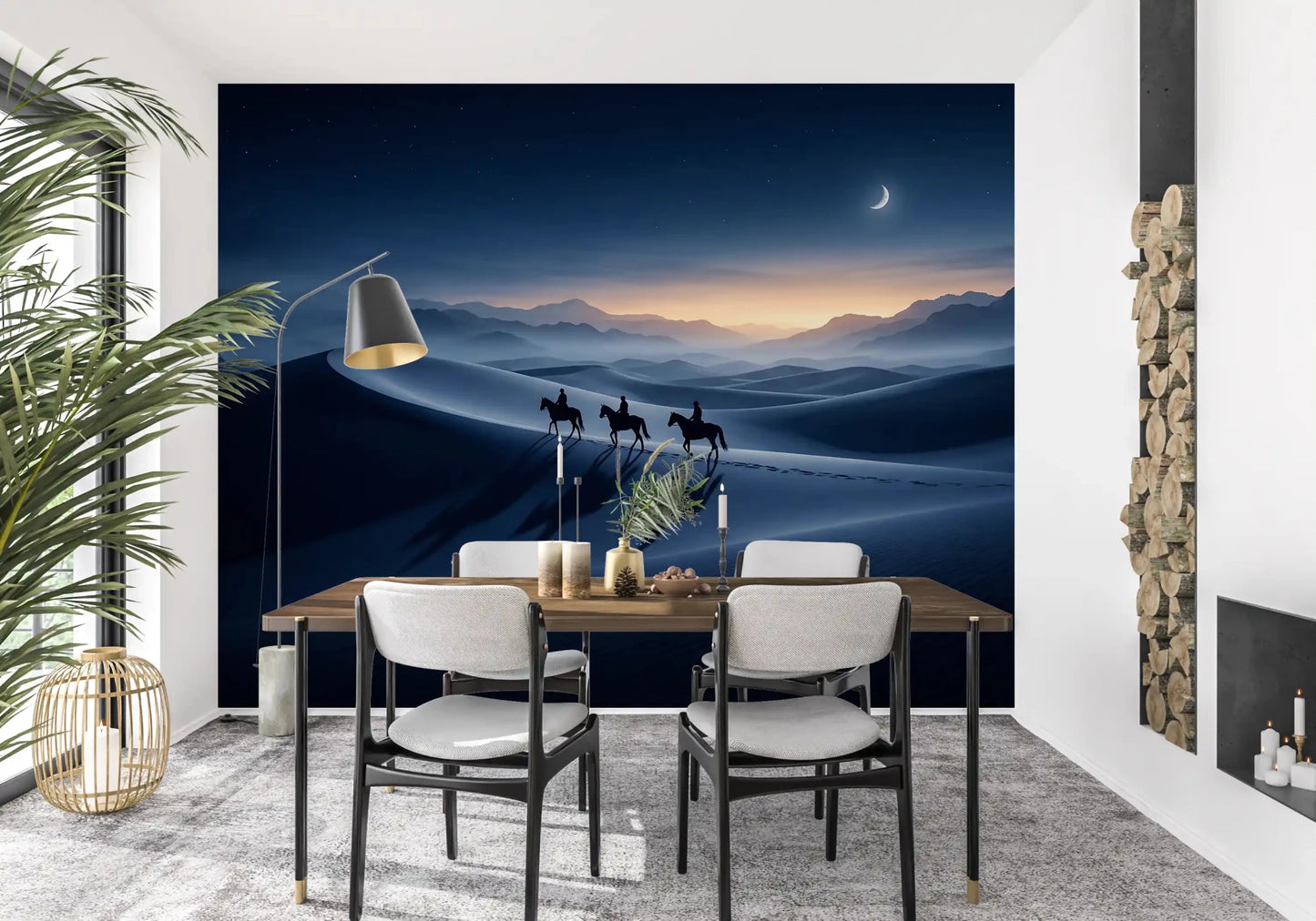 Horseback figures cross the dunes inside this cinematic desert wall mural.GD9592
