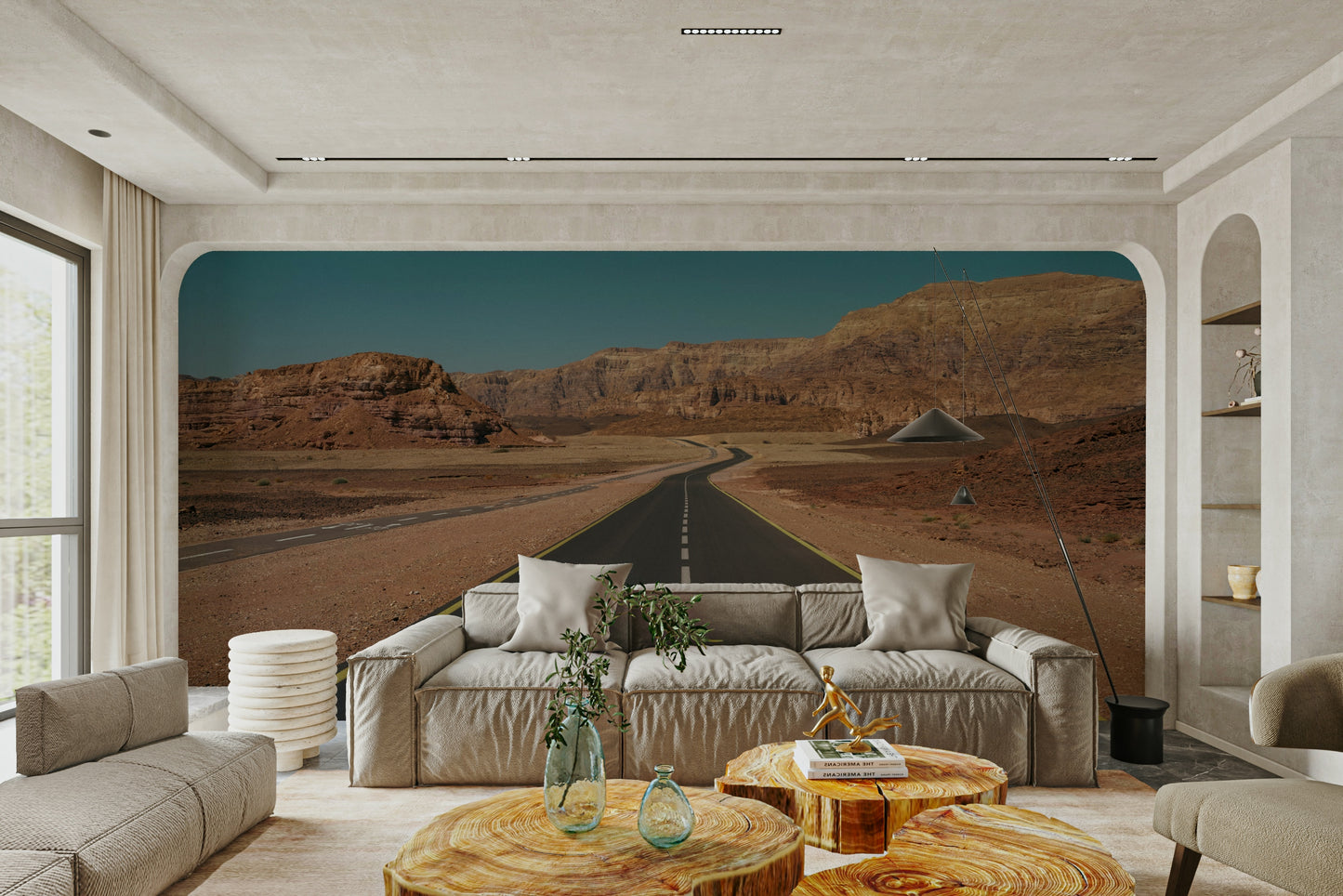 A detail shot of the road markings and desert textures.