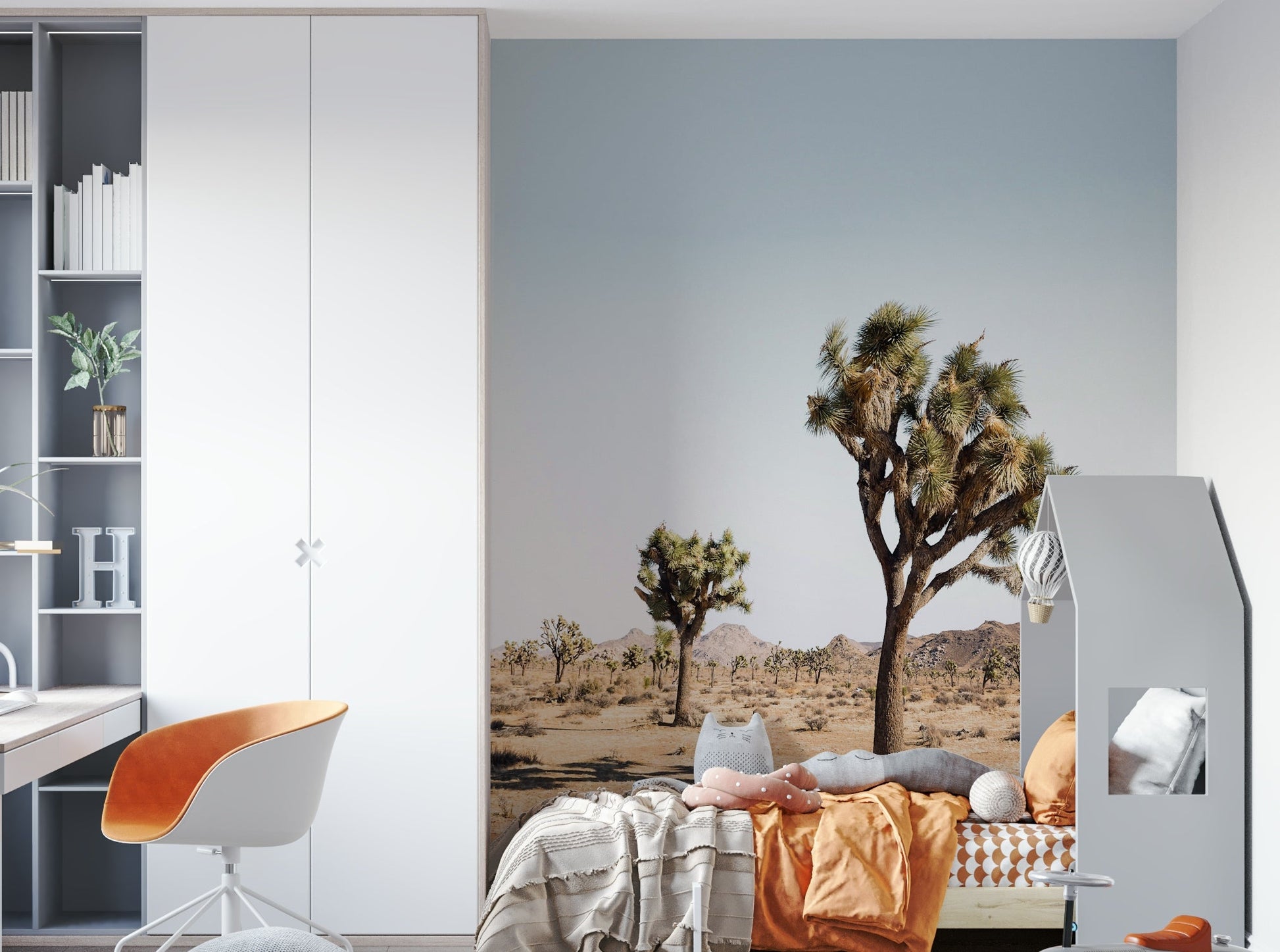 Desert tree wall mural in muted natural tones

