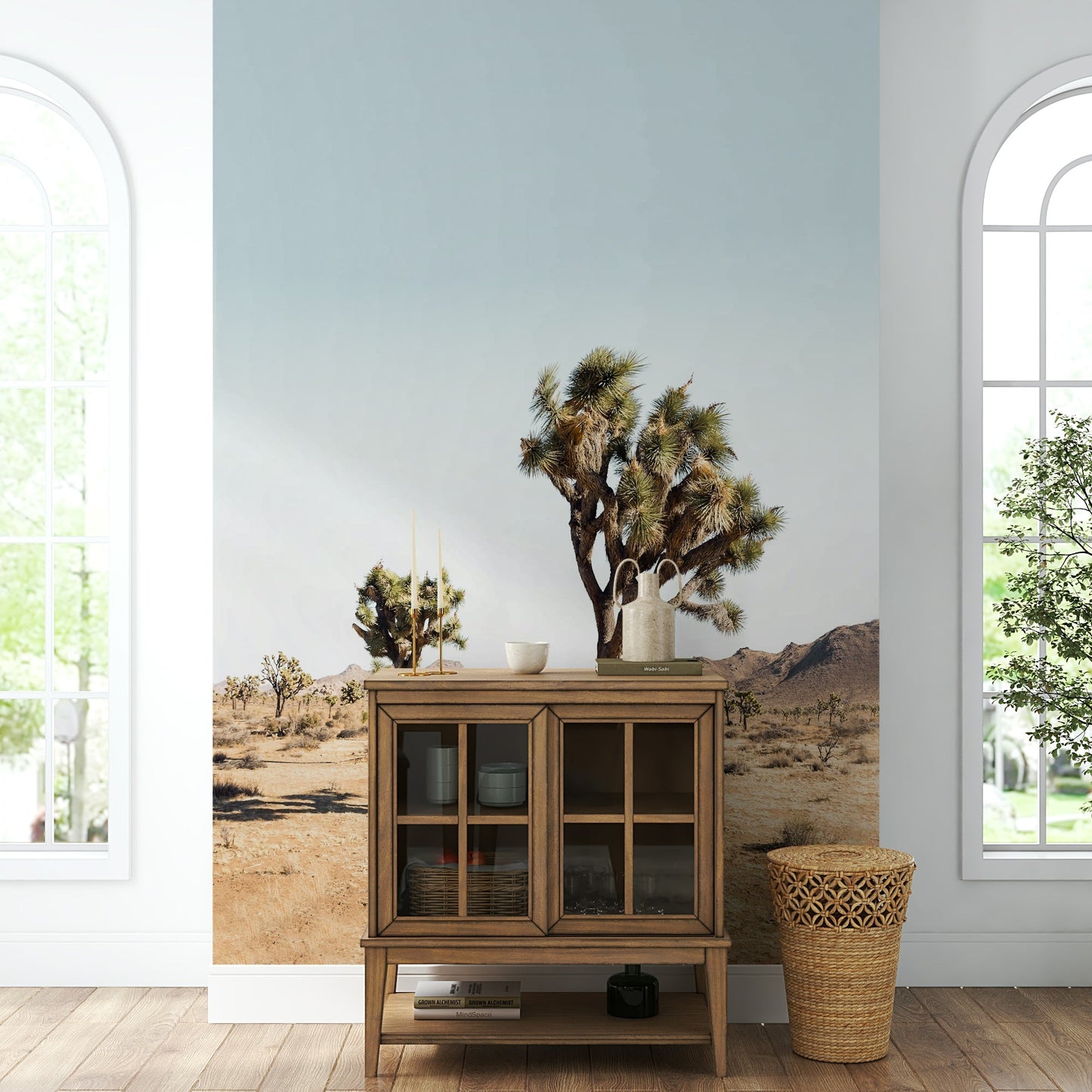 Minimalist mural wallpaper with desert scene

