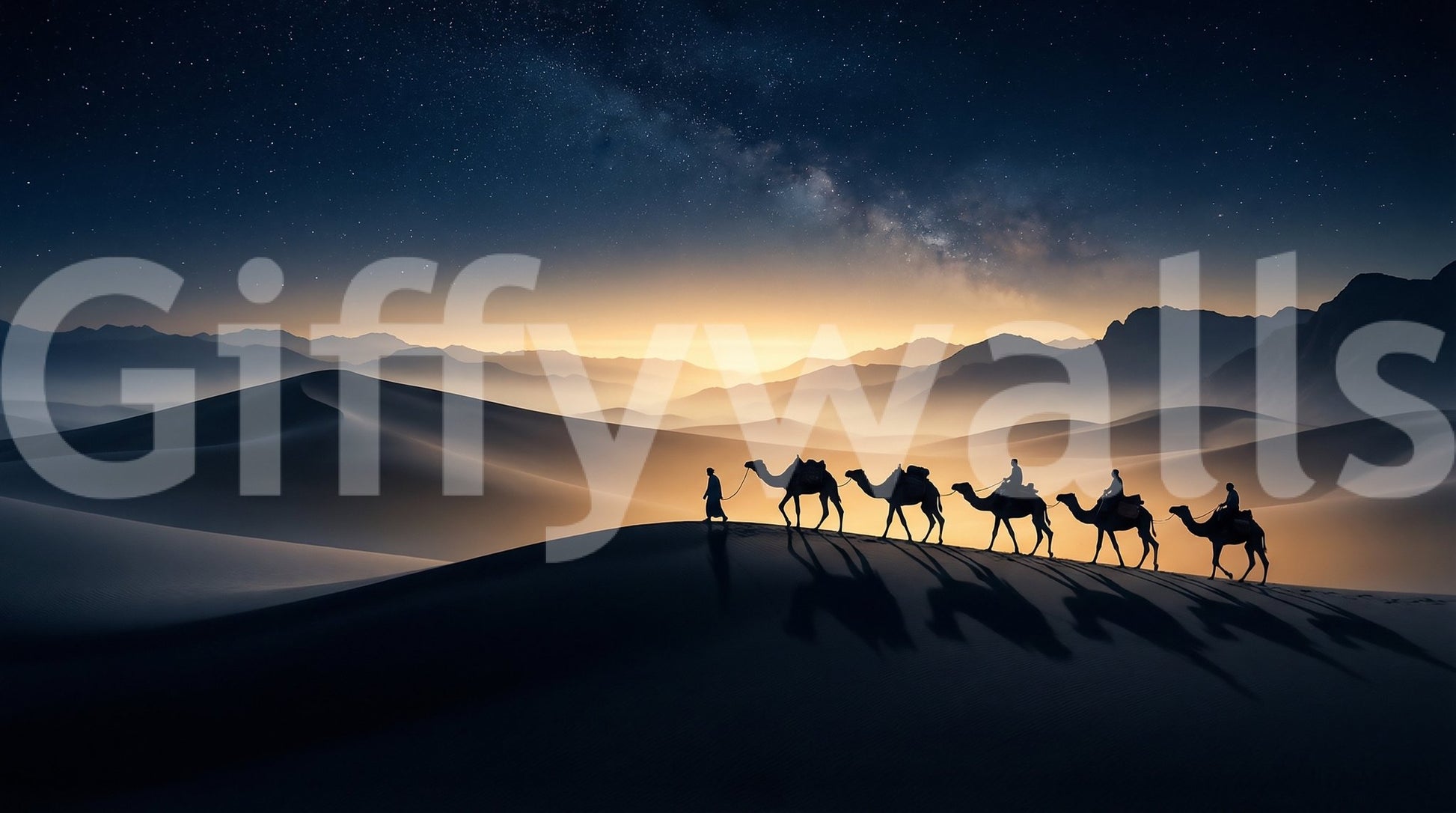 Distant mountains anchor the horizon line of this starry desert wall mural
GD9566