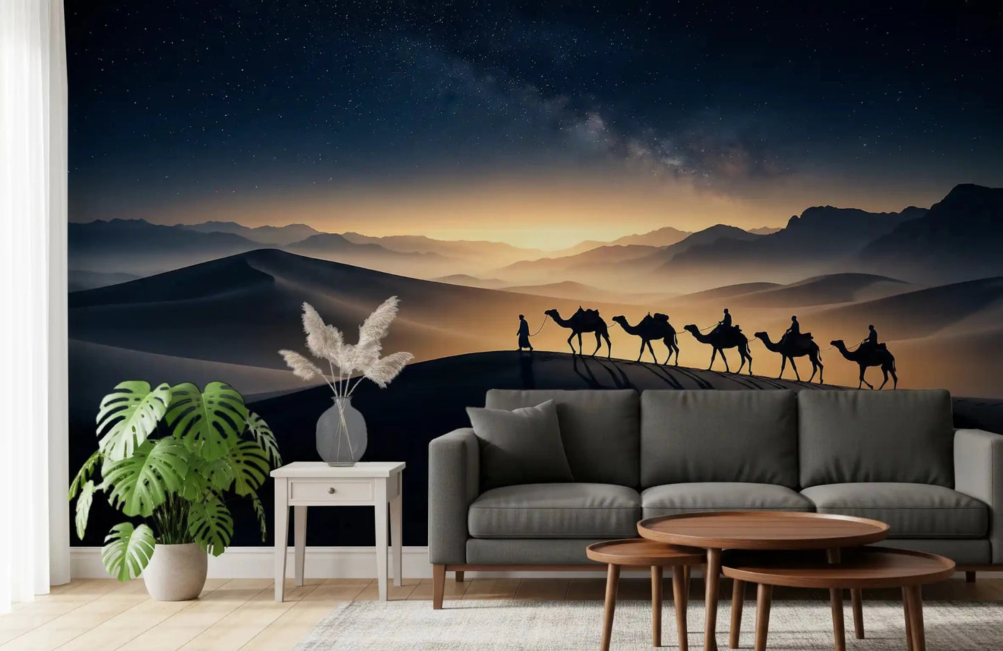 Living room dims under the starry desert silhouettes of this wall mural
GD9566