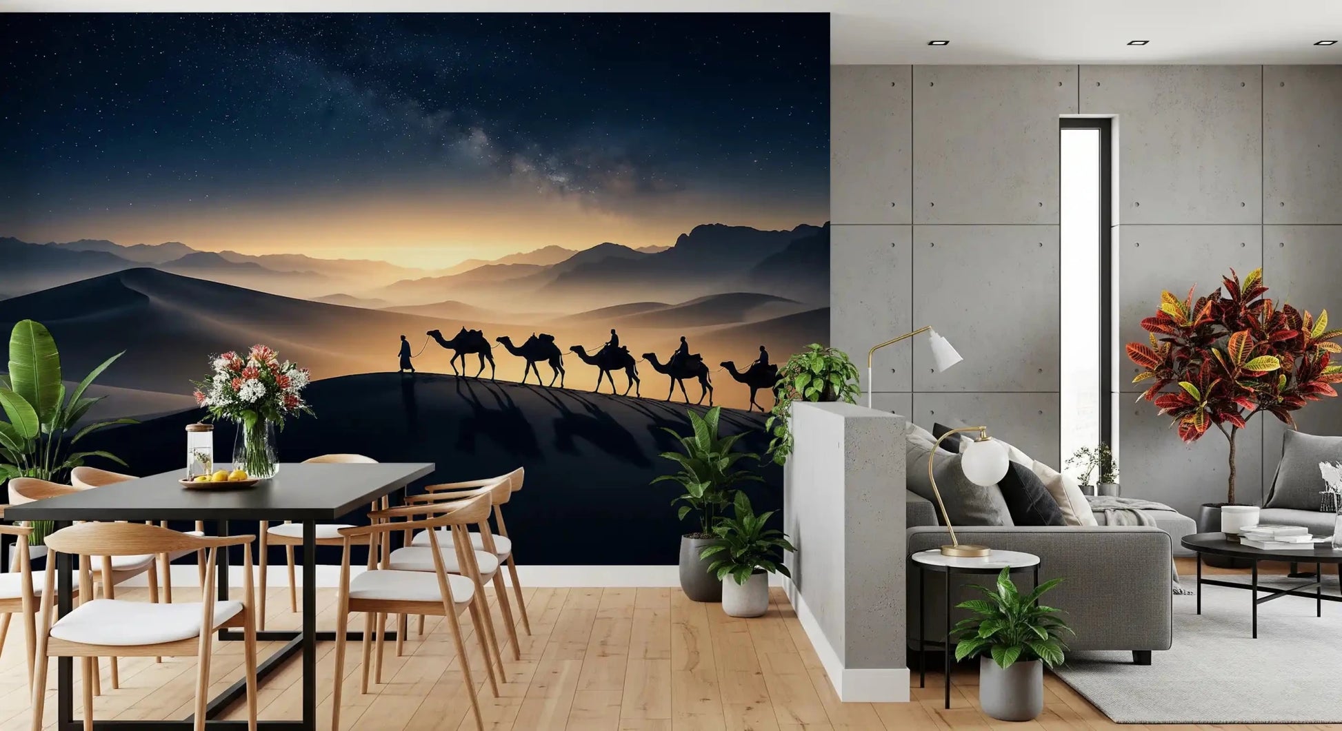 Sunset glow fades into deep navy across the Desert Trek Milky Way wall muralGD9566