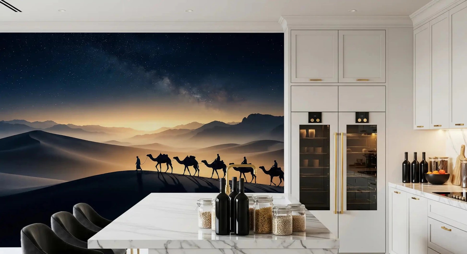 Kitchen dining slips into a galaxy-and-caravan view on this Milky Way wall mural
D9566