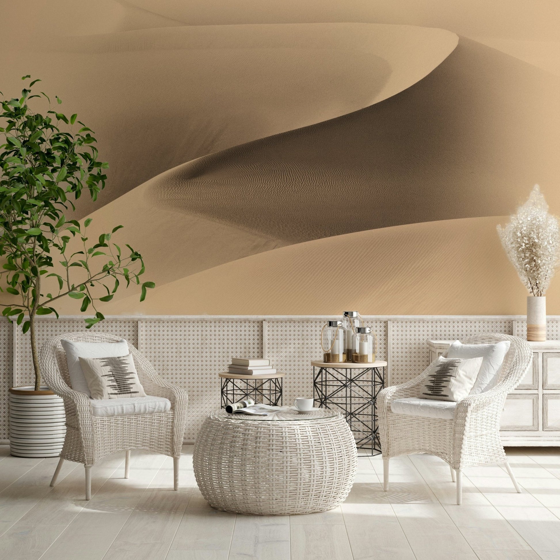 A graceful subtle pattern wall mural in warm, earth tones.