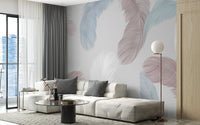 Dynamic feather mural in a colorful palette
