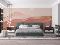 Stylish mountain wallpaper in pink and gold