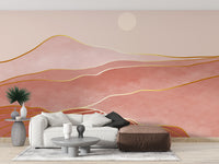 Designer Pink & Gold Mountain Wallpaper Murals - Giffywalls