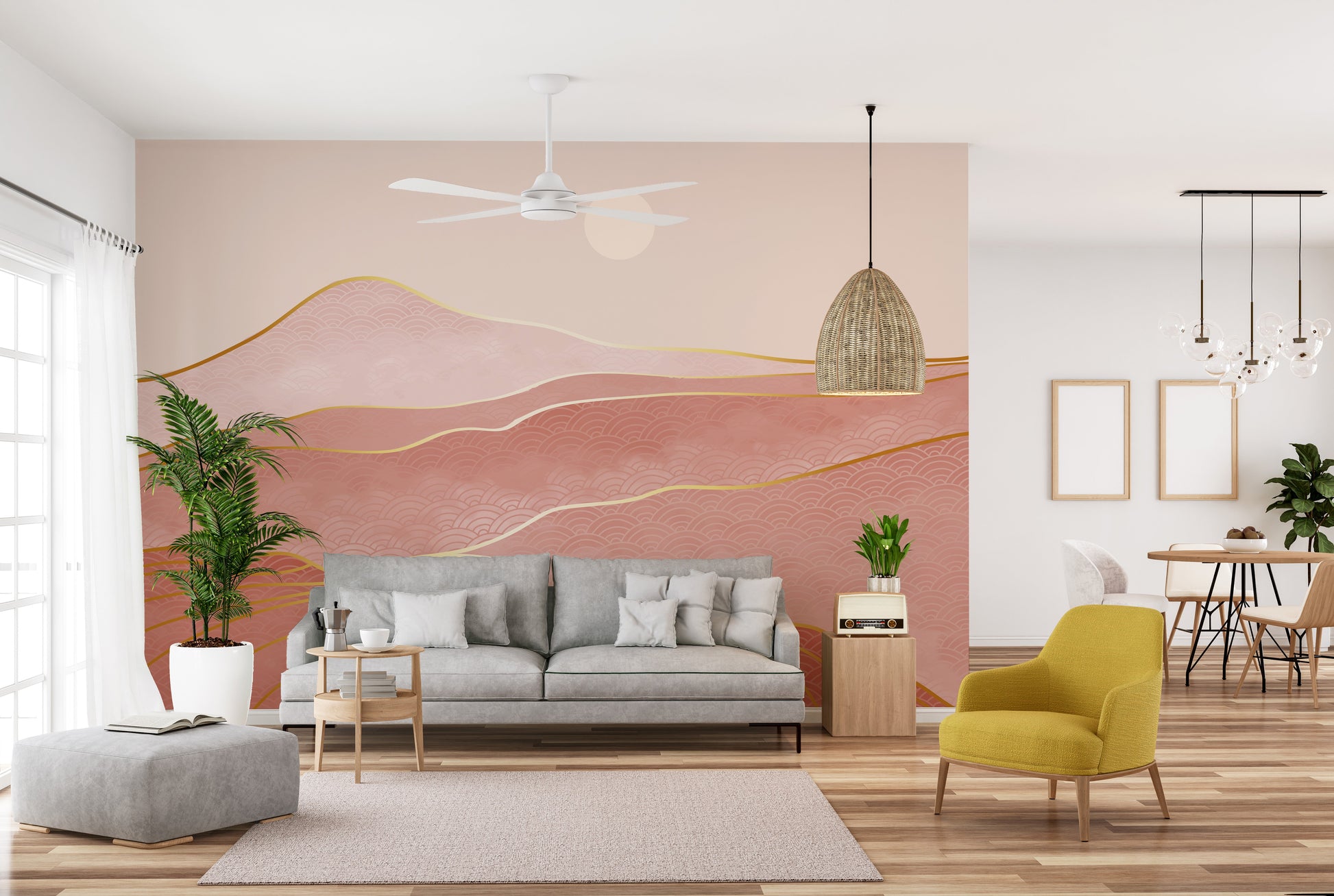 Designer Pink & Gold Mountain Wallpaper Murals - Giffywalls