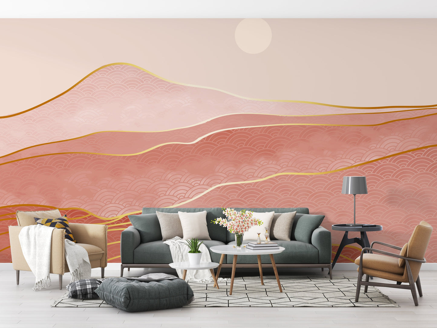 Luxurious mountain wallpaper with gold tones