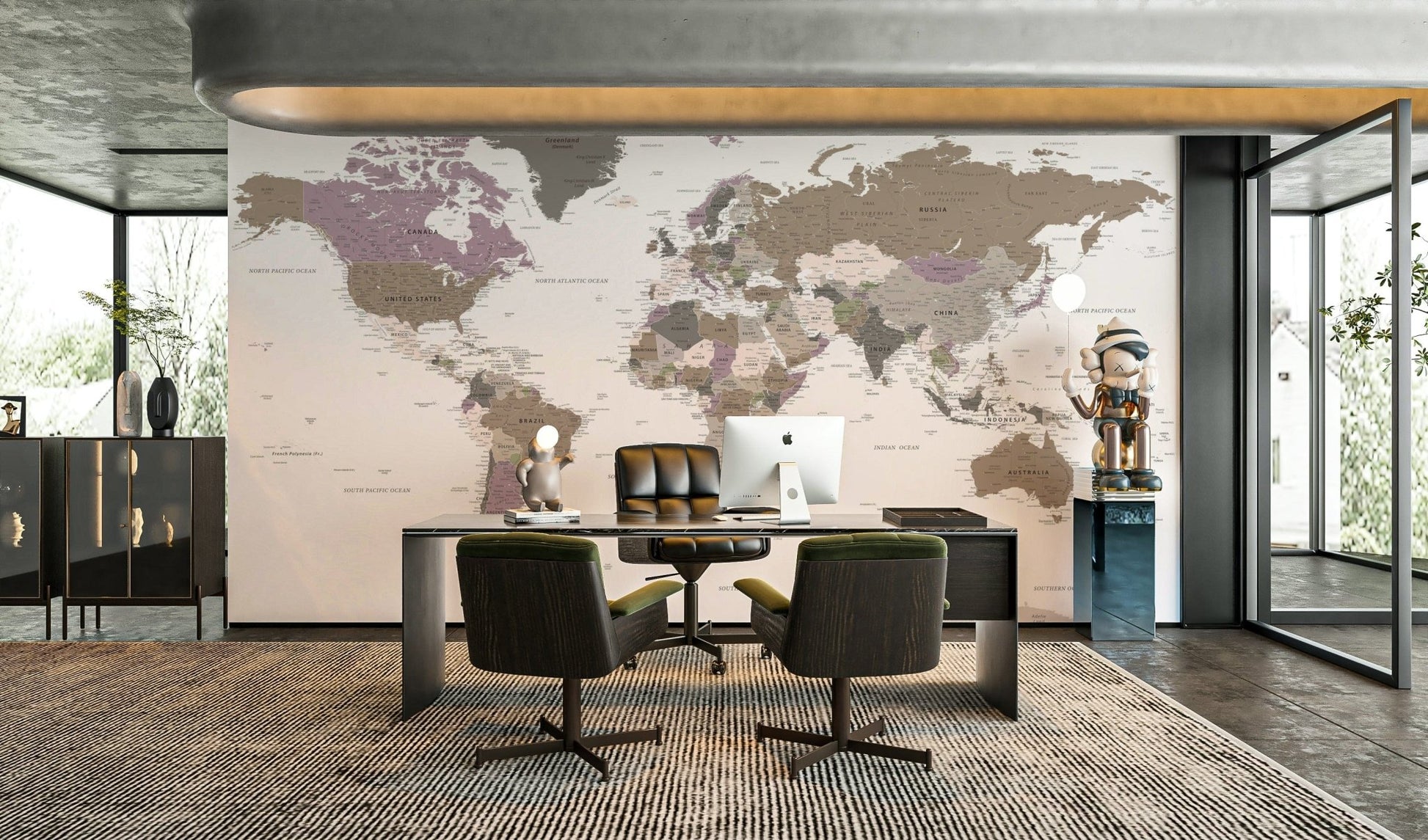 Warm tone geography wall mural art

