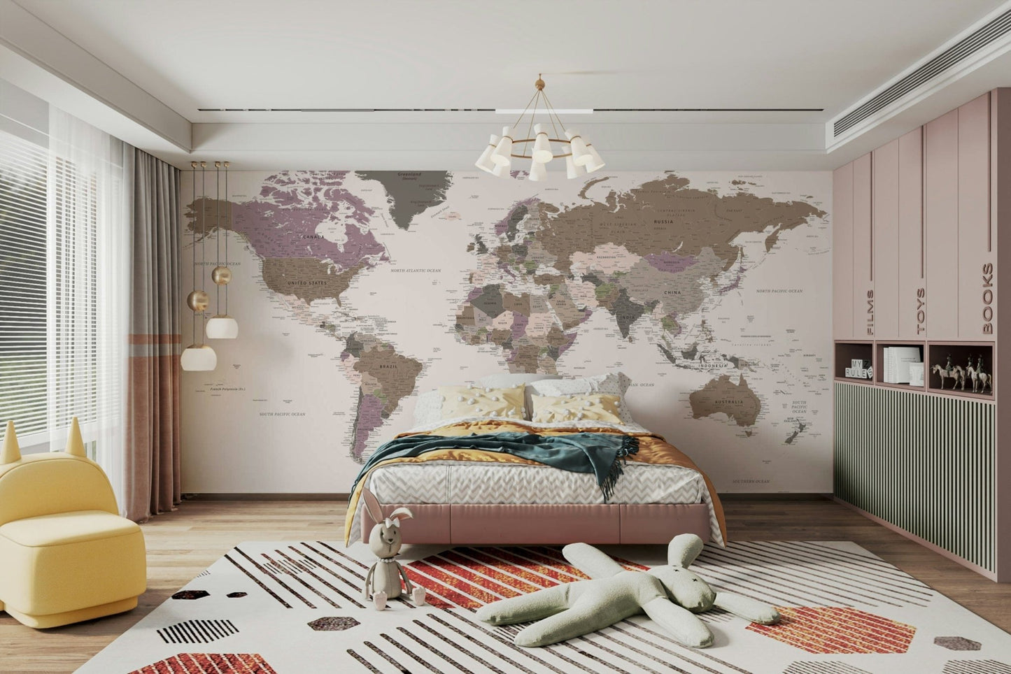 Stylish world map wall mural design


