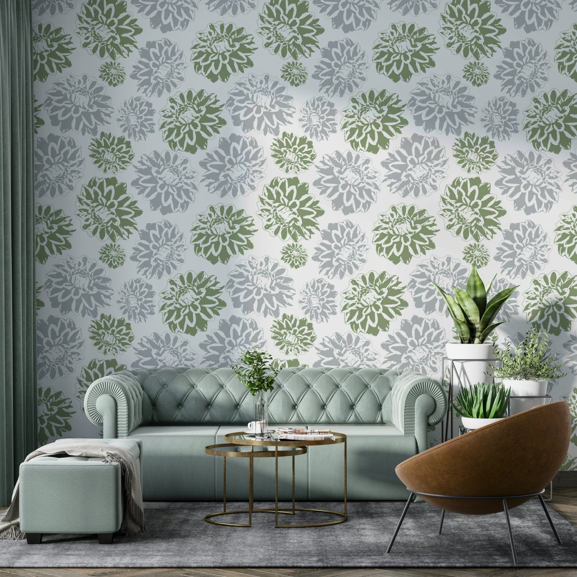 Full view of the wallpaper on a wall.

