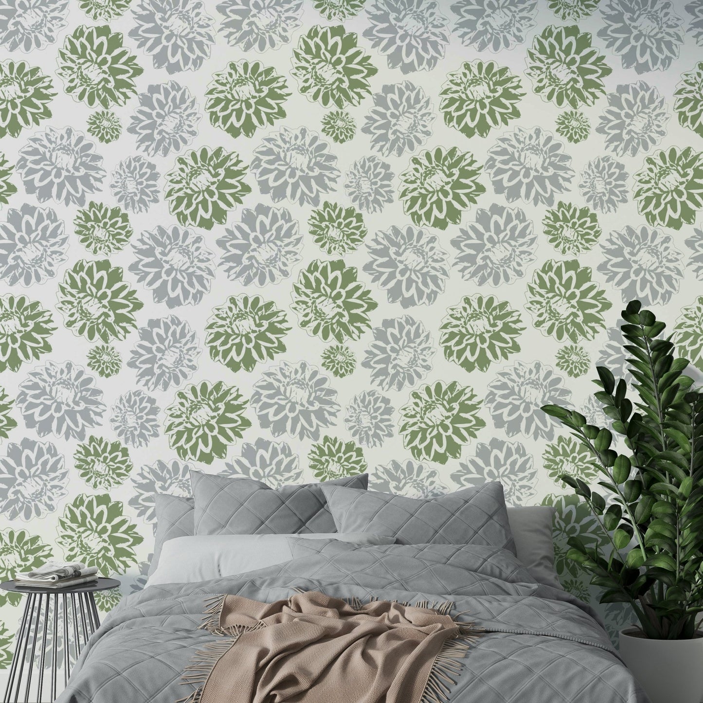 Dahlias green and blue Wallpaper.

