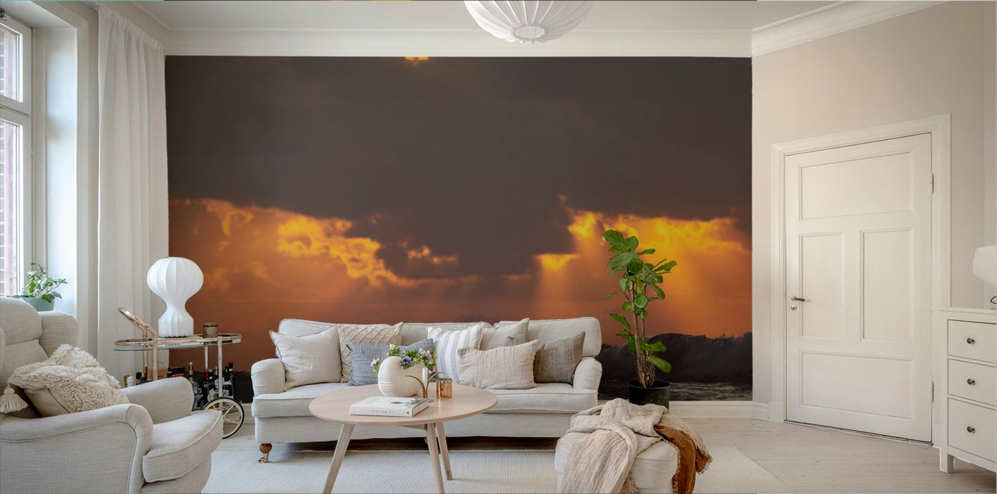 A peaceful geometric pattern mural on decorative wallpaper.

