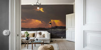 A calming modern art wallpaper mural that defines a space.

