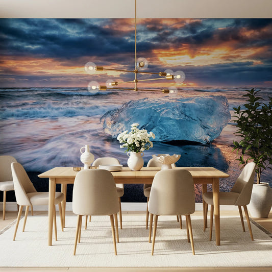 Dining room featuring Beach Dawn Wall Mural with ice crystal and rolling waves
