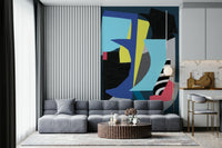 A beautiful diamond pattern wallpaper mural in shades of blue.