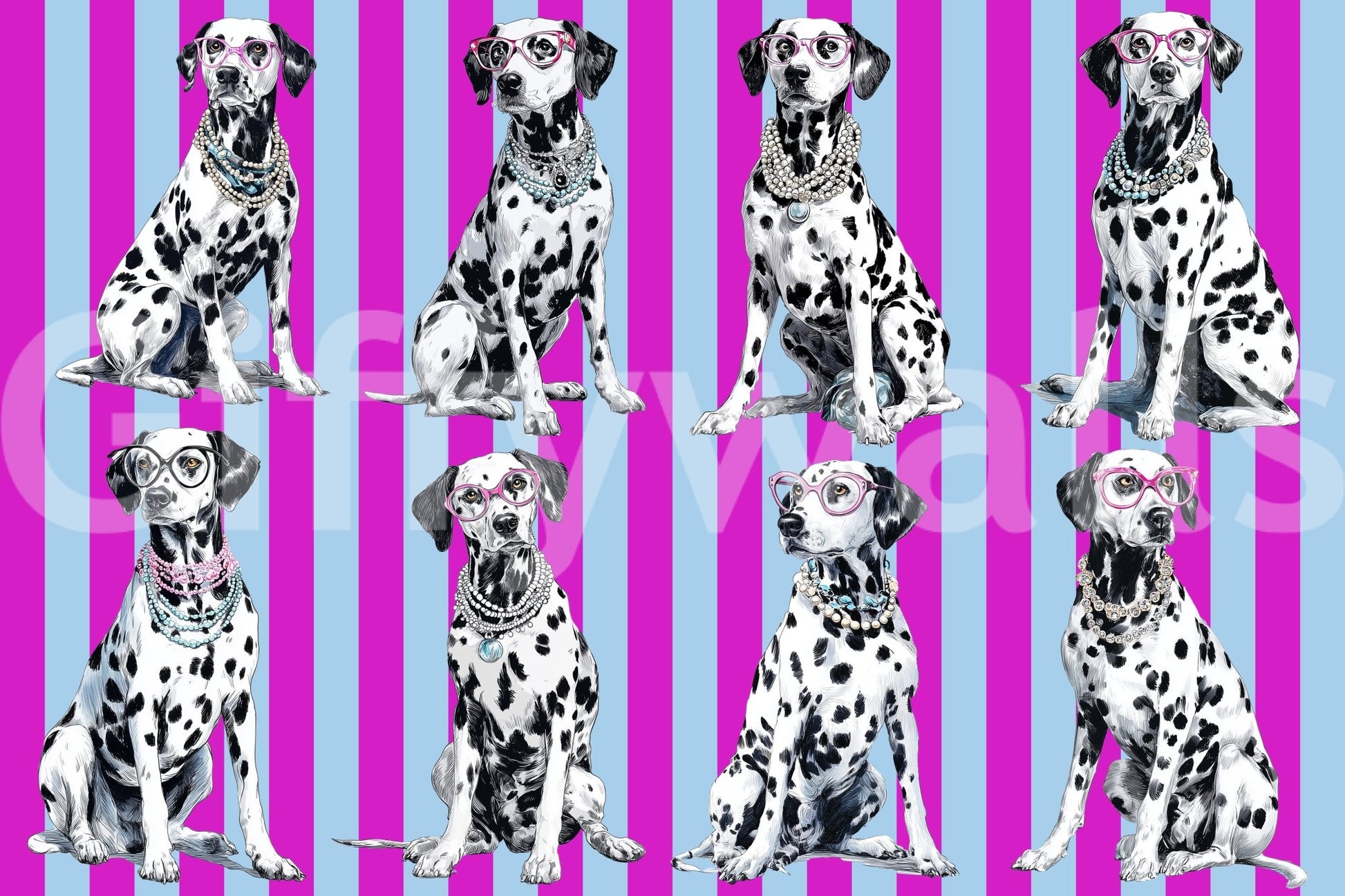 Luxury aesthetic achieved with the Diamond Dalmata wallpaper and brass accents.