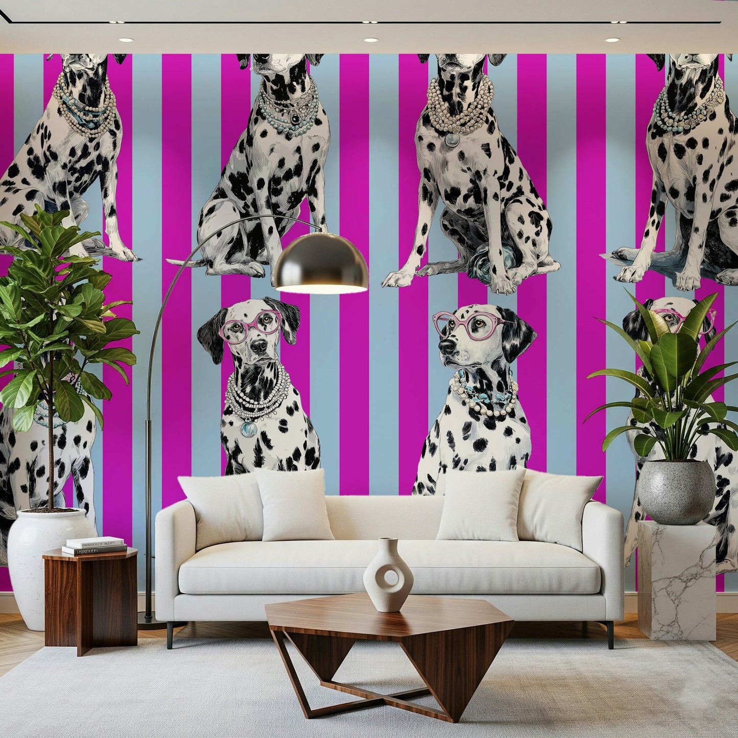 Contemporary decor highlighted by the Diamond Dalmata Wall Mural.