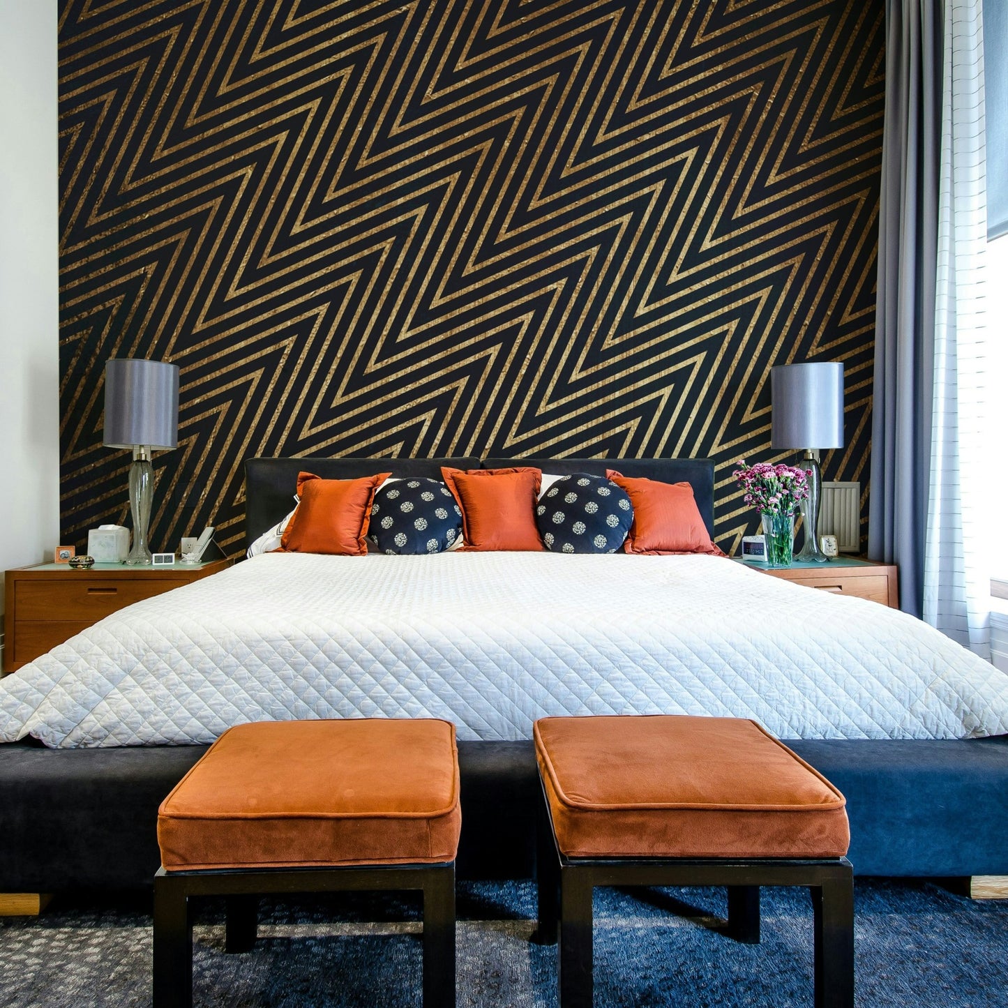 Geometric diamond mural wallpaper design
