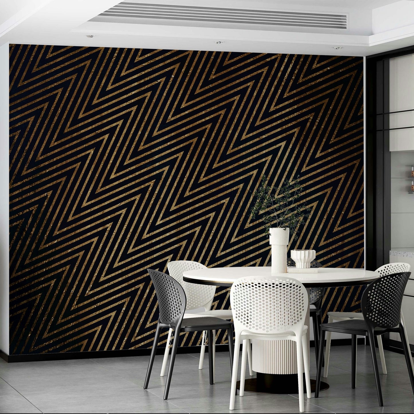 Contemporary mural wallpaper in deep shades
