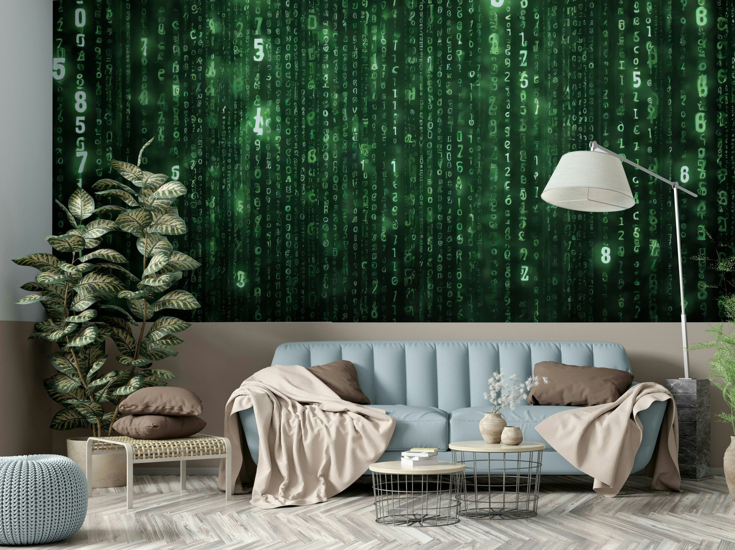 Green digital code wallpaper for walls

