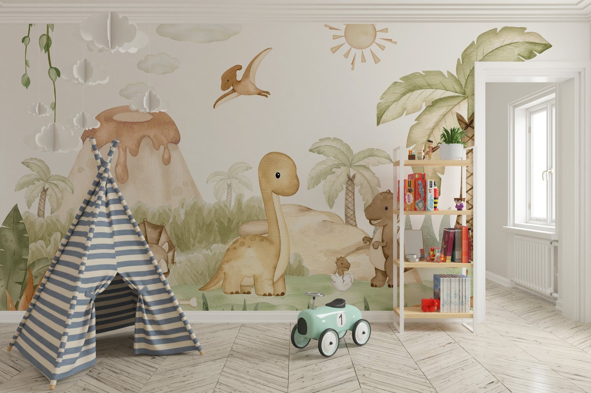Dino baby wallpaper mural for kids rooms OR09