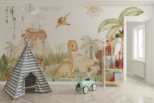 Dino baby wallpaper mural for kids rooms OR09