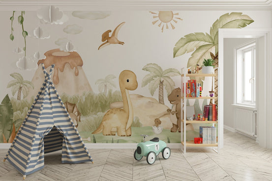 Dino baby wallpaper mural for kids rooms OR09