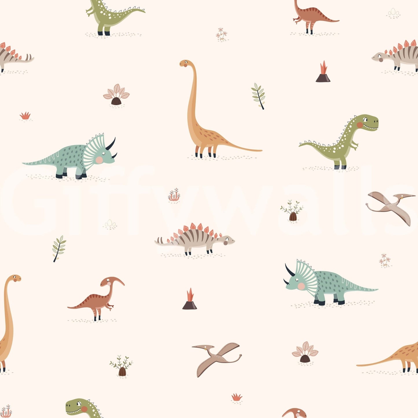 Educational Dino Dreamland wall mural highlighting different species.