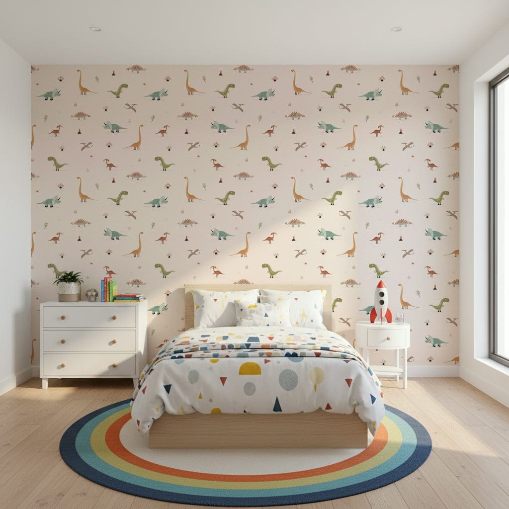 Pastel Dino Dreamland wallpaper for walls with whimsical creatures.