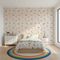 Pastel Dino Dreamland wallpaper for walls with whimsical creatures.