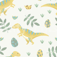 Whimsical repeating image: Dino Nursery Wallpaper design.