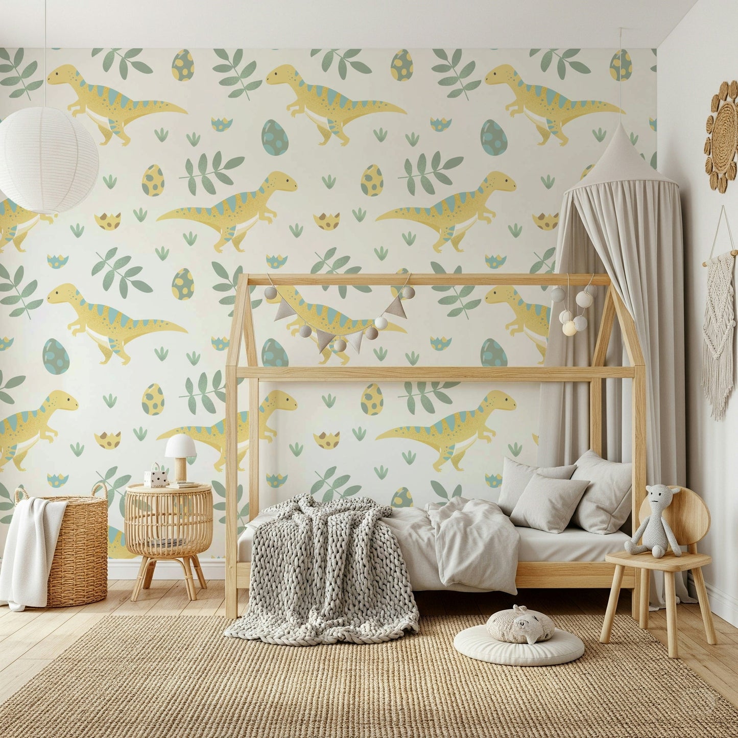 Charming pattern ideal for a Dino Nursery Wallpaper accent.