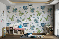 Nursery wallpaper with playful dinos

