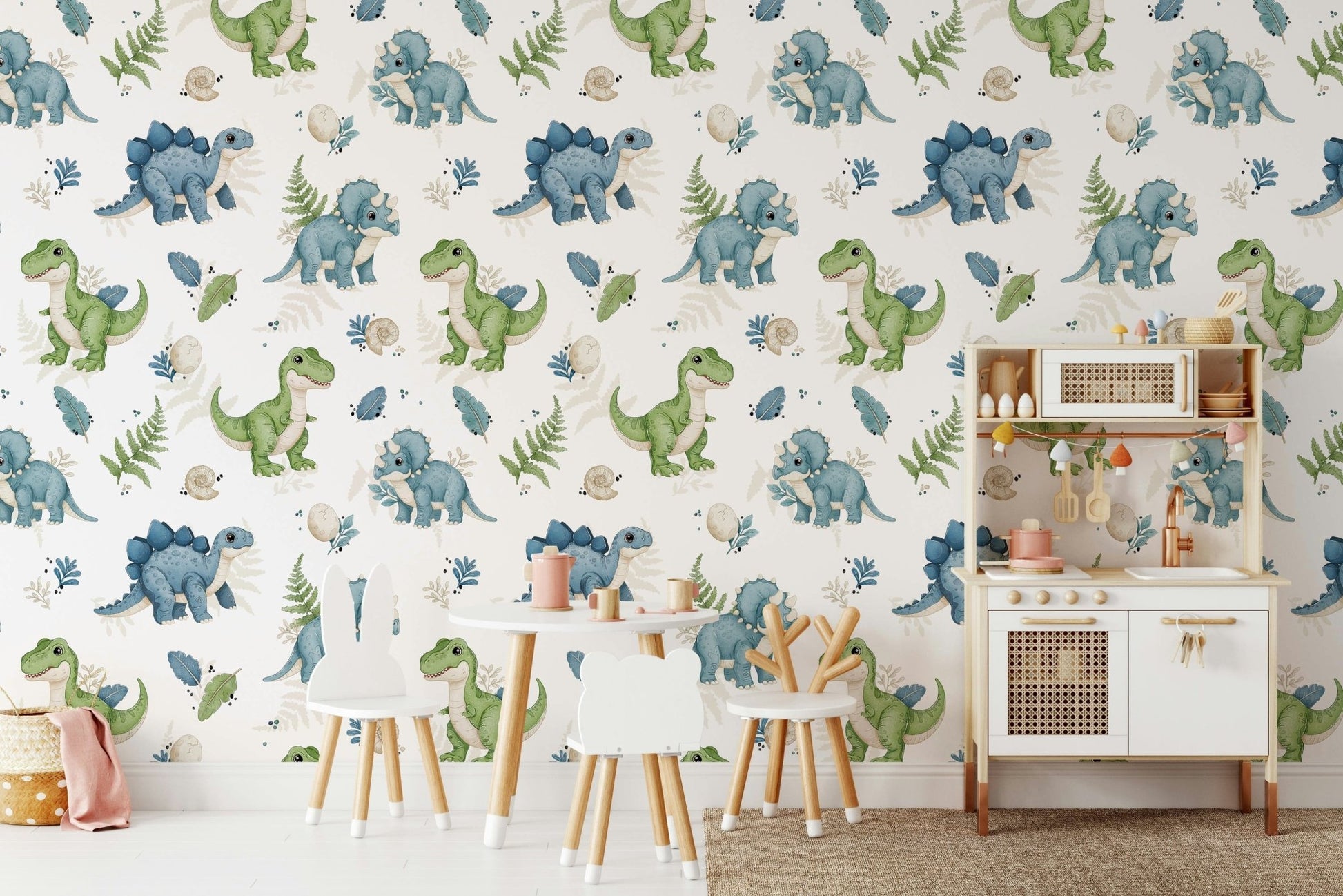Soft toned dinosaur wallpaper for babies

